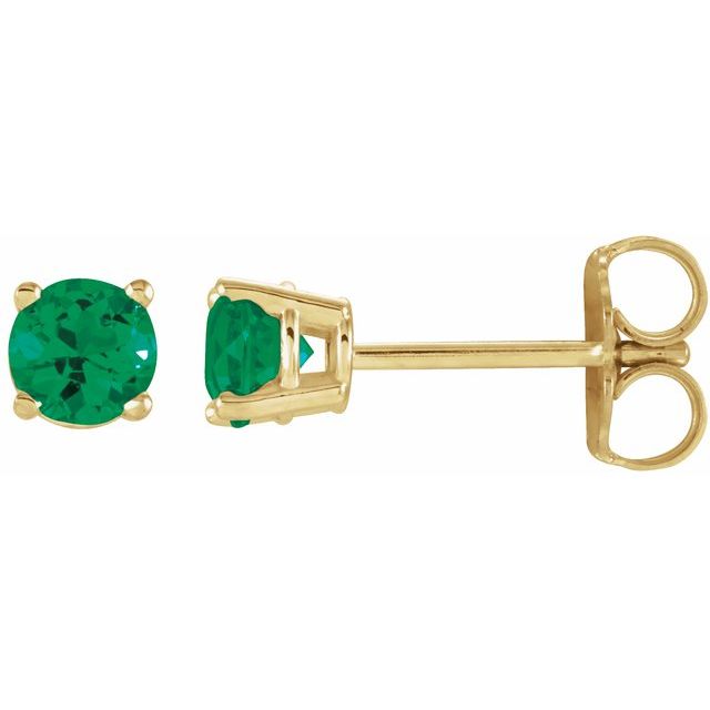 14k Yellow 4 Mm Lab-grown Emerald Stud Earrings