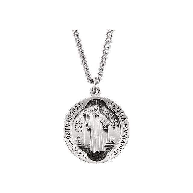 Sterling Silver 18.5 mm St. Benedict Medal 18' Necklace