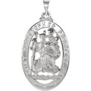 14K White 25x18 mm Oval St. Christopher Medal