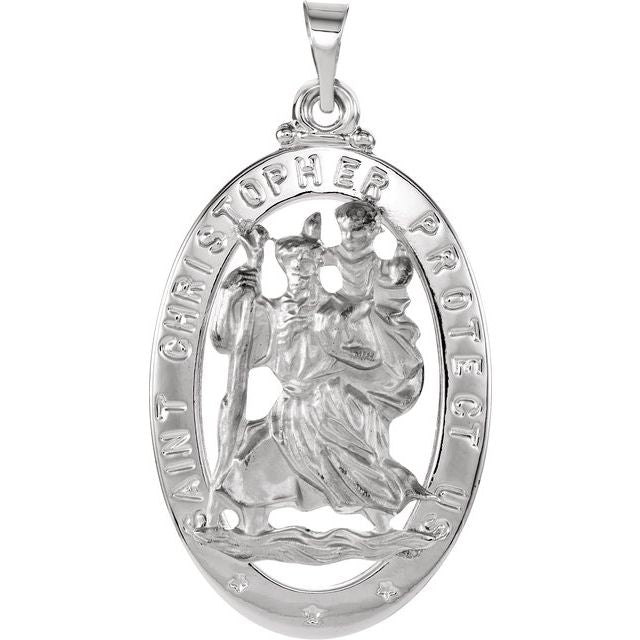 14K White 25x18 mm Oval St. Christopher Medal