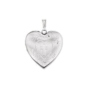 Sterling Silver 25.2x23.7 mm Heart Locket with Cross