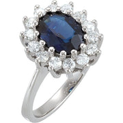 14K White Natural Blue Sapphire & 1/2 CTW Natural Diamond Halo-Style Ring