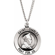 Sterling Silver 18.25 mm St. Charles Medal 18' Necklace