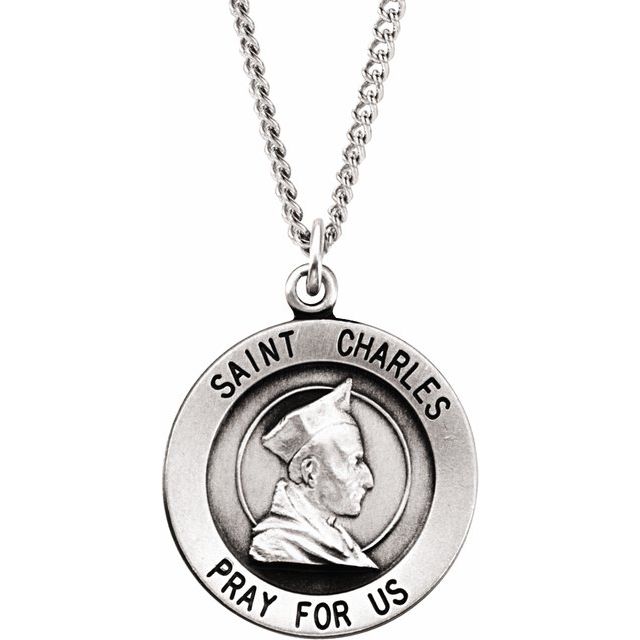 Sterling Silver 18.25 mm St. Charles Medal 18' Necklace