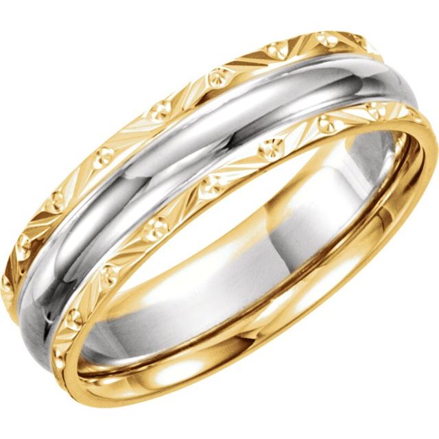 14k Yellow/white/yellow 6 Mm Design-engraved Band Size 7