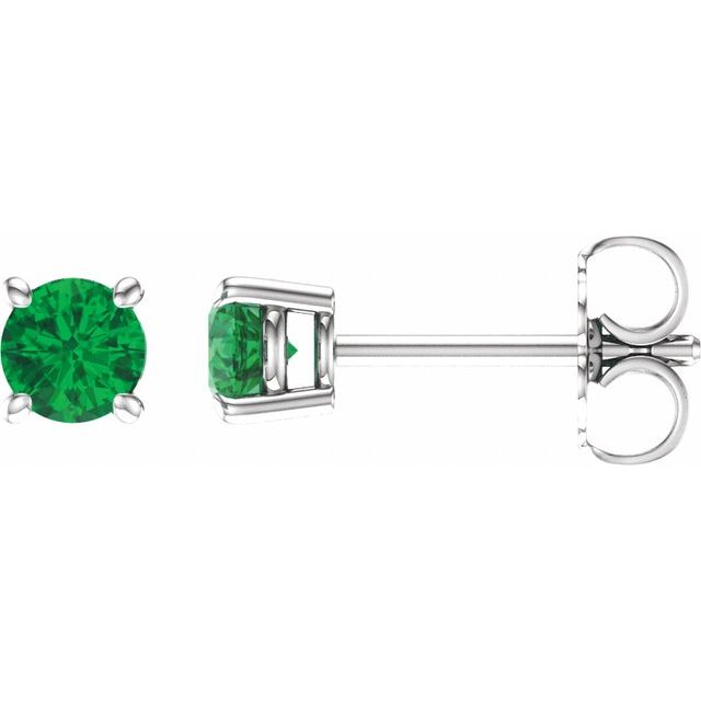 14k White 4 Mm Lab-grown Emerald Stud Earrings