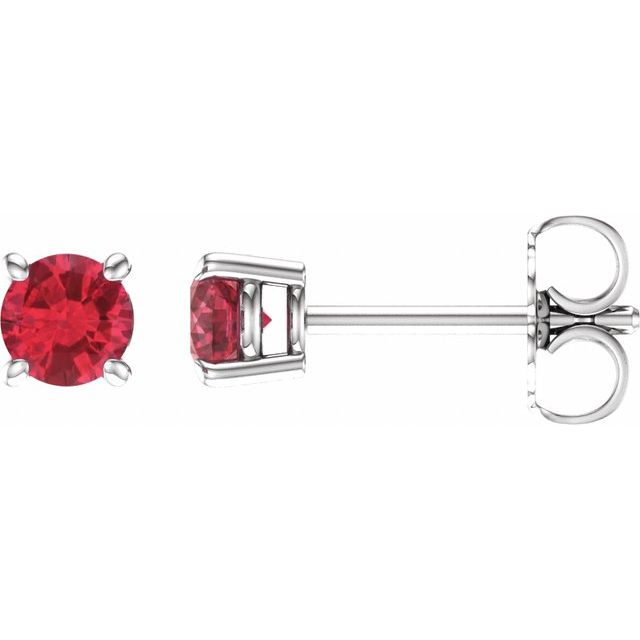 14k White 4 Mm Lab-grown Ruby Stud Earrings