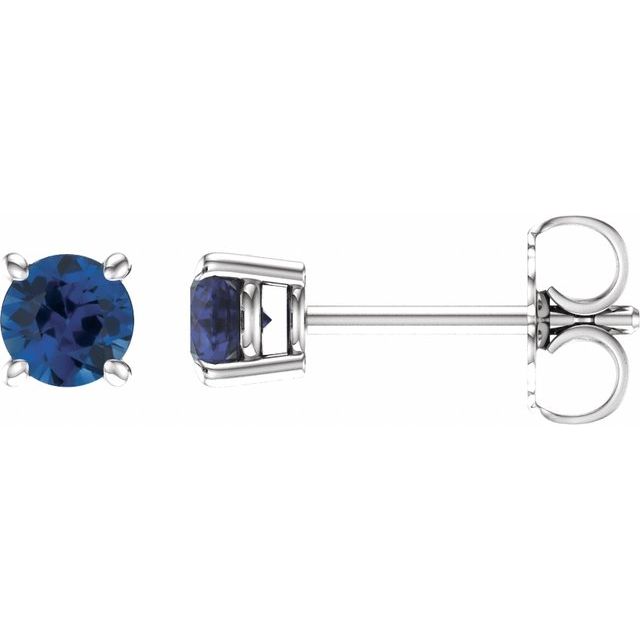 14k White 4 Mm Lab-grown Blue Sapphire Stud Earrings