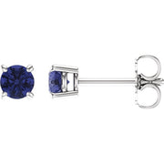 14k White 4 Mm Natural Tanzanite Stud Earrings