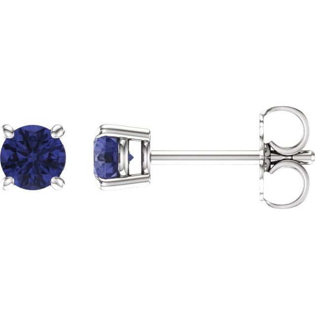 14k White 4 Mm Natural Tanzanite Stud Earrings