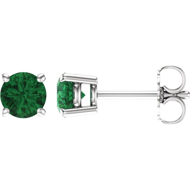 14k White 5 Mm Lab-grown Emerald Stud Earrings
