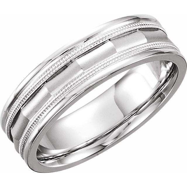 14K White 6 mm Design Band with Milgrain  Size 6