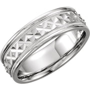 14K White 7 mm Design Band with Milgrain Size 7.5