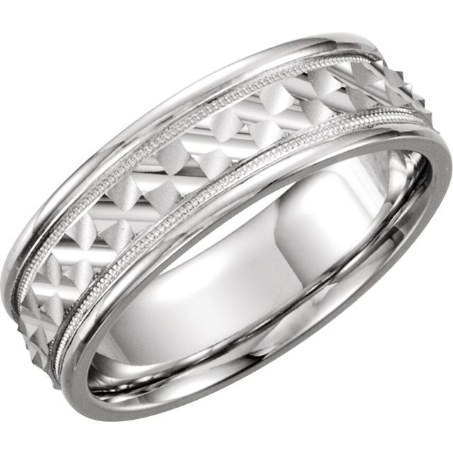 14K White 7 mm Design Band with Milgrain Size 7.5
