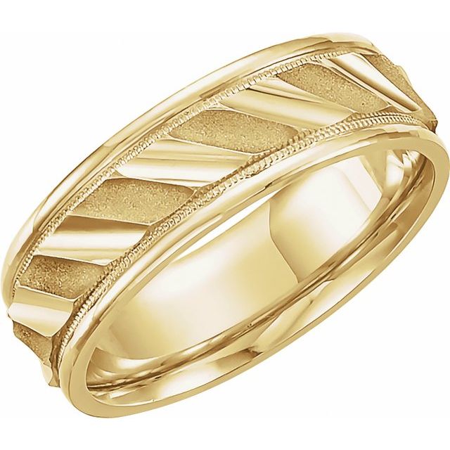14K Yellow 6.75 mm Comfort-Fit Grooved Design Band Size 10.5