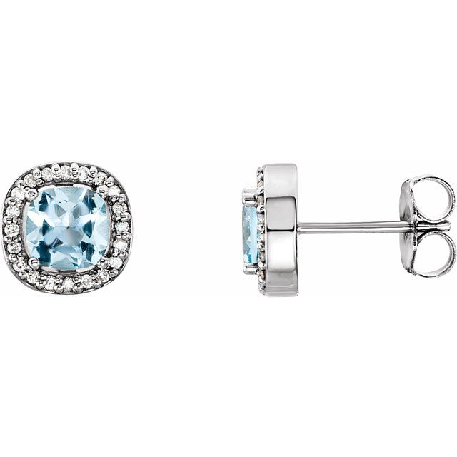 14k White Natural Sky Blue Topaz & 1/10 Ctw Natural Diamond Earrings