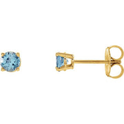 14K Yellow 4 mm Natural Aquamarine Stud Earrings