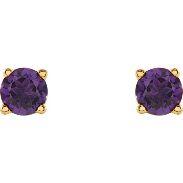 14K Yellow 4 mm Natural Amethyst Stud Earrings
