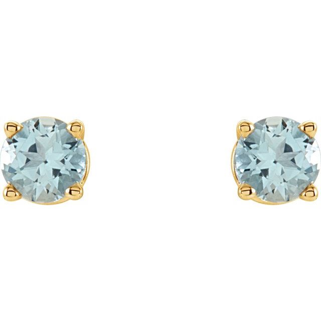 14K Yellow 4 mm Natural Aquamarine Stud Earrings