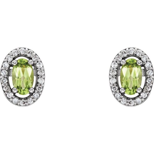 14k White Natural Peridot & .08 Ctw Natural Diamond Earrings