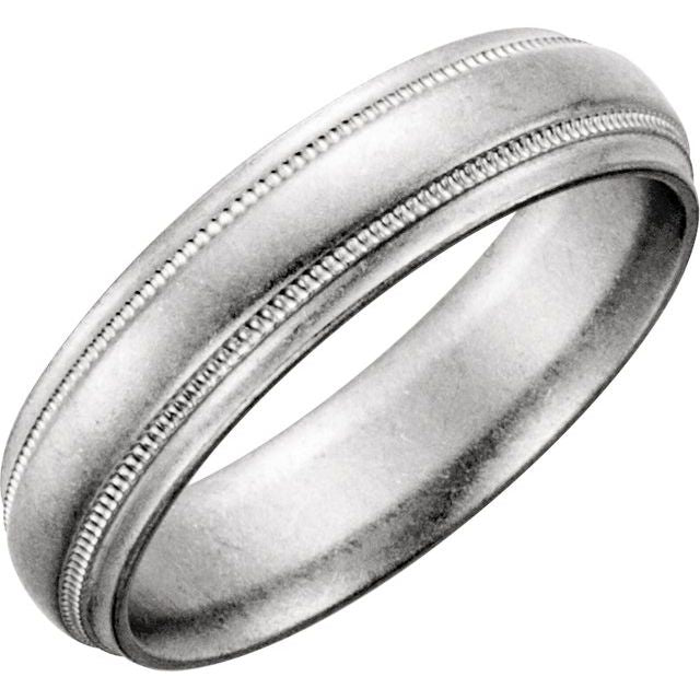 14K White 6 mm Half Round Band with Milgrain Size 9.5