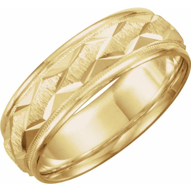 14k Yellow 7 Mmmilgrain Geometric Faceted Comfort-fit Band Size 13.5