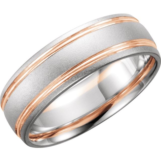 14k White/rose 7 M Grooved Comfort-fit Band Size 14.5