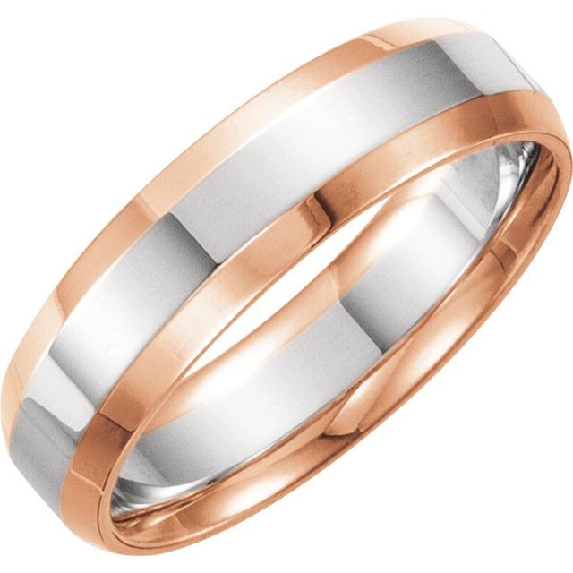 14k Rose/white 6 Mm Beveled-edge Comfort-fit Band Size 9.5