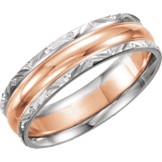 14K White/Rose/White 6 mm Design-Engraved Band Size 10