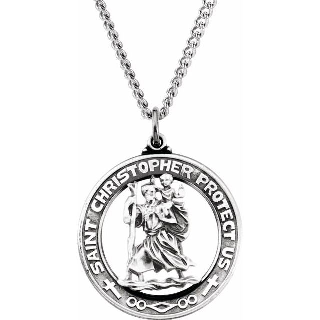 Sterling Silver 29 mm St. Christopher Medal 24' Necklace