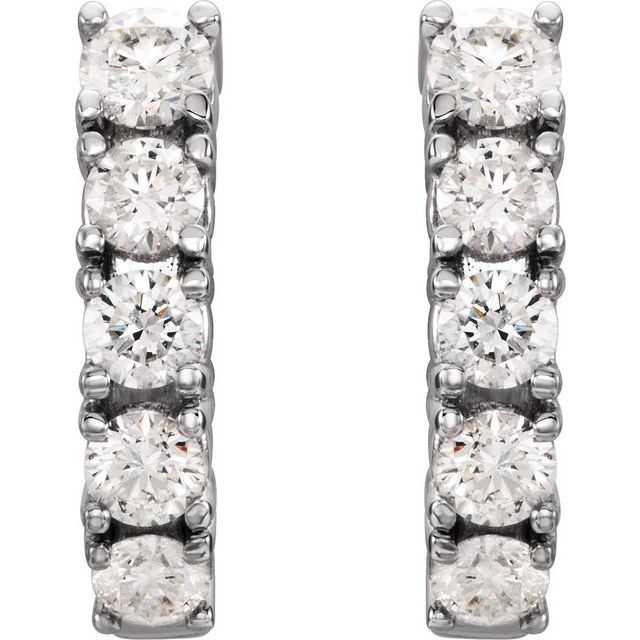 14K White 1 1/2 CTW Natural Diamond Hoop Earrings