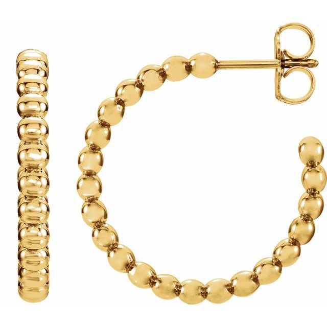 14k Yellow Beaded 21 Mm Hoop Earrings