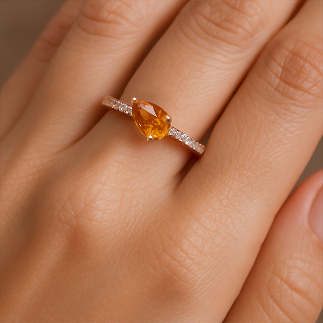 14k Rose Natural Citrine & 1/6 Ctw Natural Diamond Ring