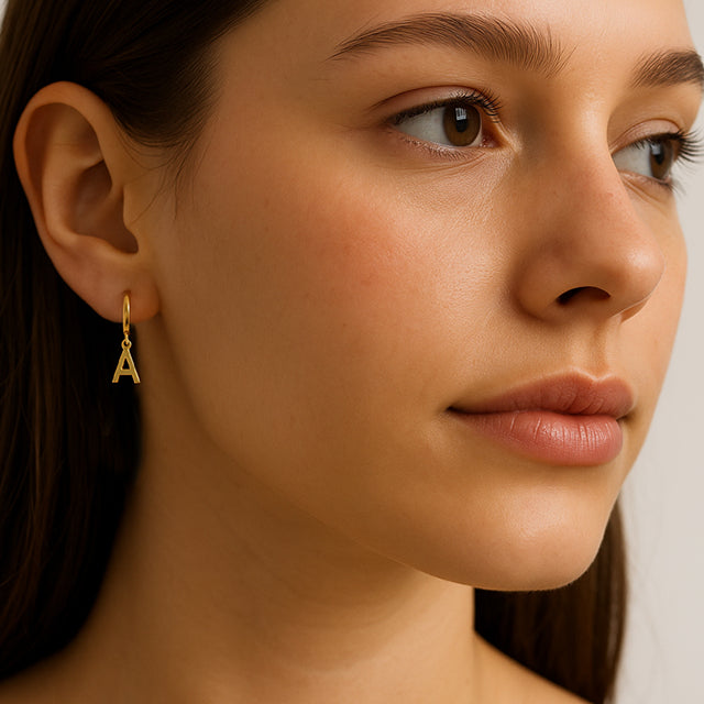14k Yellow Initial A Hinged Huggie Earring