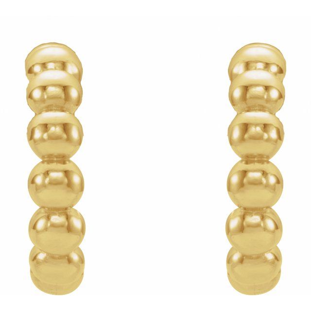 14k Yellow Beaded 12 Mm Hoop Earrings