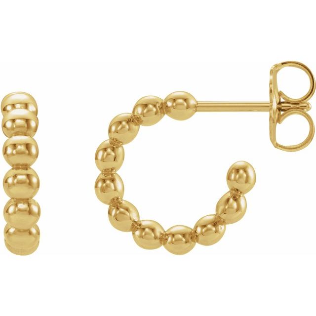 14k Yellow Beaded 12 Mm Hoop Earrings