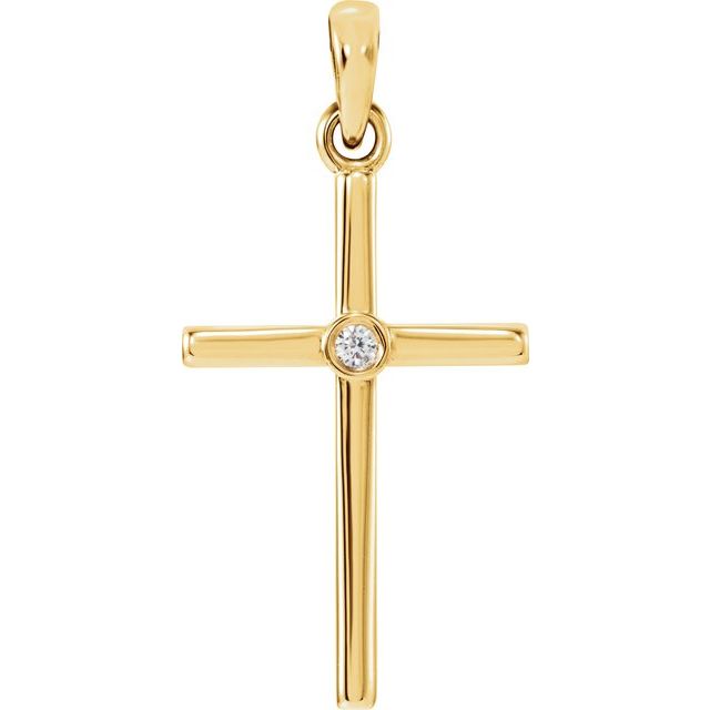 14k Yellow .015 Ct Natural Diamond Cross Pendant