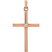 14k Rose .02 Ct Natural Diamond Cross Pendant