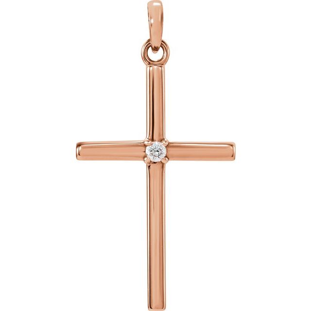 14k Rose .02 Ct Natural Diamond Cross Pendant