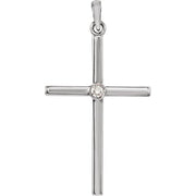 14k White .03 Ct Natural Diamond Cross Pendant