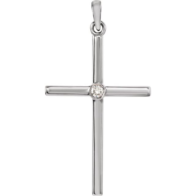 14k White .03 Ct Natural Diamond Cross Pendant