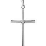 14k White .03 Ct Natural Diamond Cross Pendant