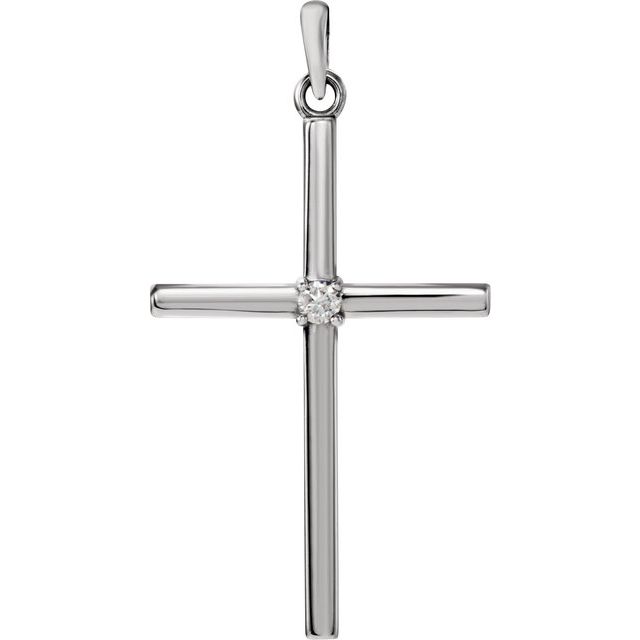 14k White .03 Ct Natural Diamond Cross Pendant