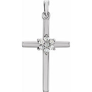 14k White 1/10 Ctw Natural Diamond Cross Pendant