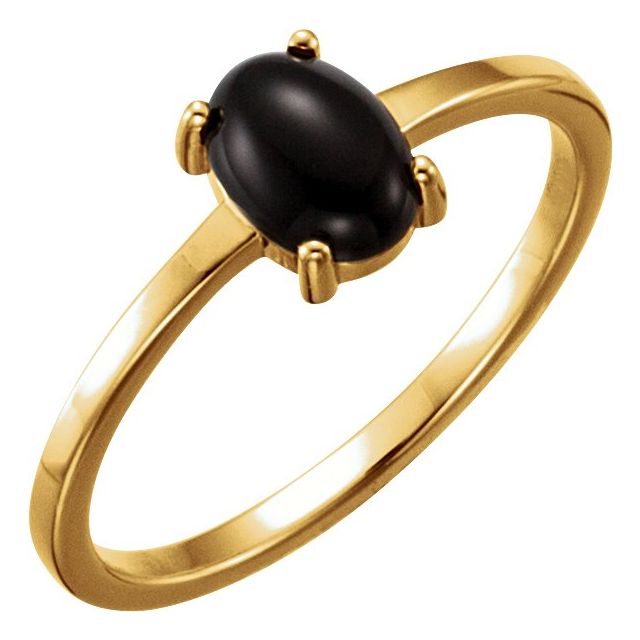 14k Yellow 8x6 Mm Oval Natural Black Onyx Cabochon Ring