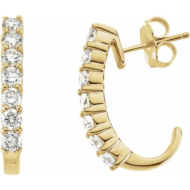14K Yellow 1 CTW Natural Diamond J-Hoop Earrings