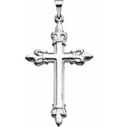 14K White 35x23 mm Fleur-de-Lis Cross Pendant