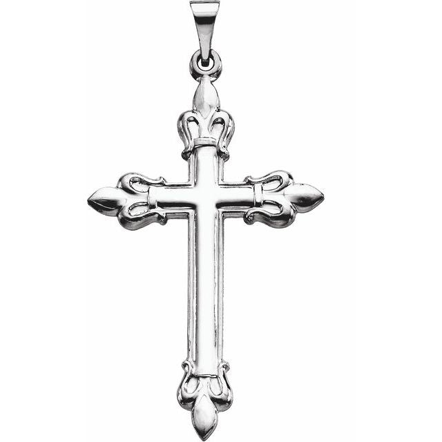 14K White 35x23 mm Fleur-de-Lis Cross Pendant