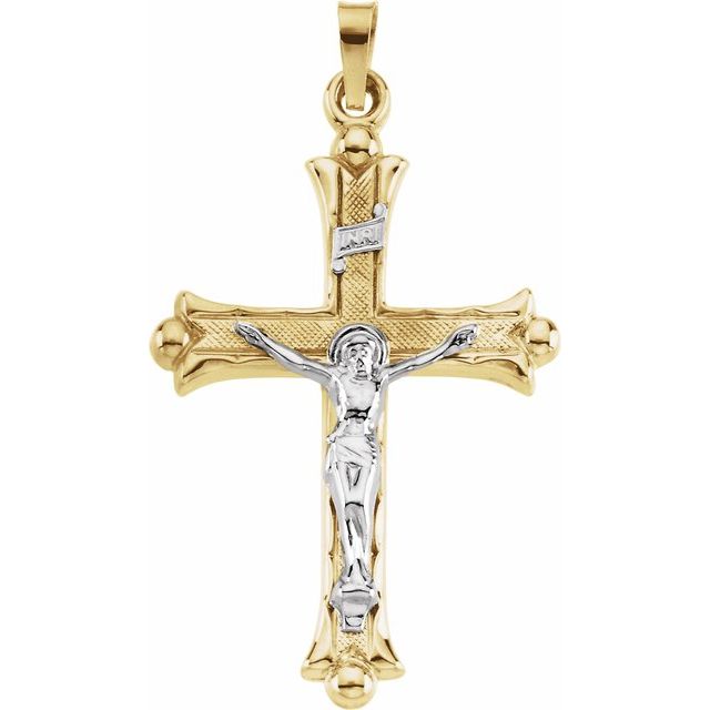 14K Yellow & White 32x23 mm Hollow Crucifix Pendant