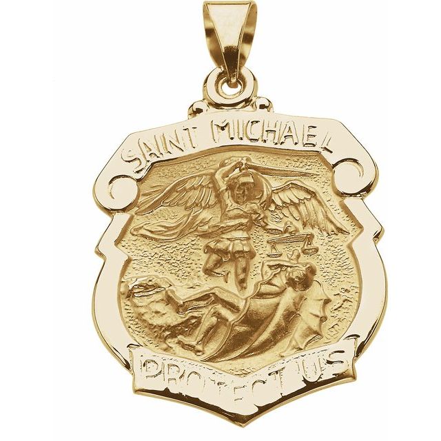14K Yellow 25x21.5 mm Hollow St. Michael Medal